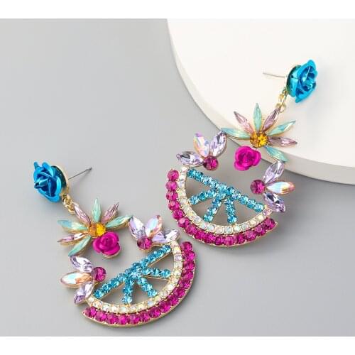 Pauli Manfi Fashion Metal Blue Rose Rhinestone Flower Earrings Womens Creative Popular Dangle Earrings Party Accessories