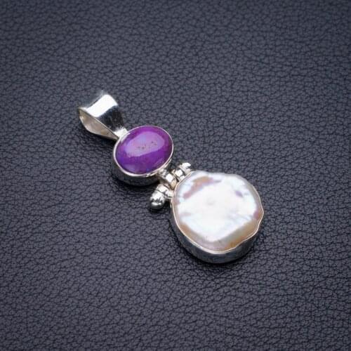 StarGems Natural Biwa Pearl And Turquoise Handmade 925 Sterling Silver Pendant 1.5" D5495