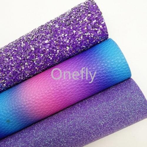 Onefly Purple Chunky Glitter Leather, Rainbow Litchi Faux Leather Glitter Fabric Sheets For Bow DIY handbags shoes DQ007