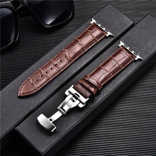 Embossed Leather Men Watch Straps for Apple Watch 6 SE 5 4 3 Butterfly Buckle Bracelet 44mm 42mm 40mm 38mm Business Watchbands