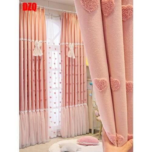 Princess Style Pink Lace Curtain Girl Heart Bedroom Wedding Room Girl Wedding Shading Small Fresh Pink Childrens Yarn