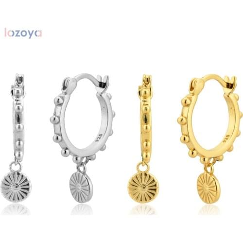Lozoya 925 Sterling Rock Punk Circle Silver Gold Coins Drop Earring 10.5mm Piercing Rund Luxury Jewelry 2020 Pendientes