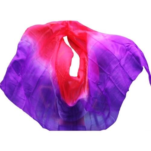 100% Silk Belly Dance Veil Dance Veil Shawl Scarf Red+Purple Color Belly Dance Practice Performance Silk Veils 250/270*114 cm