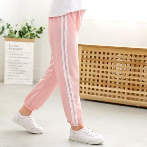 Kids Pants 2021 Summer Candy Color Bottoms Anti Mosquito Girls Soft Trousers Drawstring Side Stripe Baby Boys Clothes 4 6 8 10Y