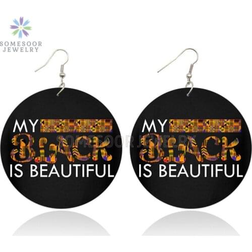 SOMESOOR My Black Is Beautiful Africa Wooden Drop Earrings Both Sides Print Photos Afro Wood Dangle Jewelry For Women Gift