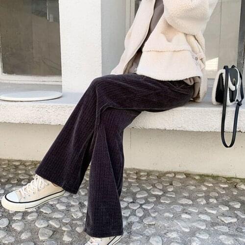 Corduroy wide leg pants winter thickening pants womens loose casual Plush trousers womens winter trousers