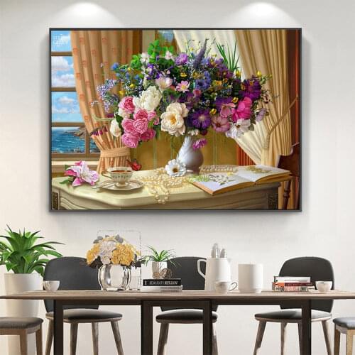 Flowers Adults DIY Cross Stitch 11CT Embroidery Kits Craft Needlework Set Cotton Thread Printed Canvas Home Design