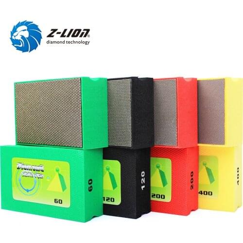 Z-LION 4pcs Diamond Hand Polishing Pad, Resin Sanding Pad, Foam, Holder for Glass Stone, Marble etc