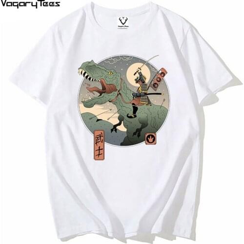 Funny Japanese Jurassic Samurai t shirt white Summer casual short sleeve O-Neck unisex streetwear Hip Hop tshirt