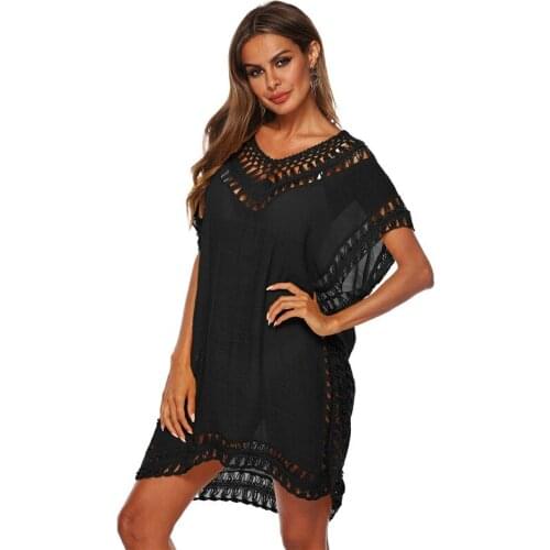 Women Summer Beach Short Sleeve Midi Dress Swimwear Bikini Cover Up Kaftan Dress