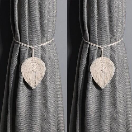 2pcs Leaf Macrame Curtain Tiebacks Braided Hook Buckle for Living Room Bedroom Window Decoration Hanging Rope Curtain Clip
