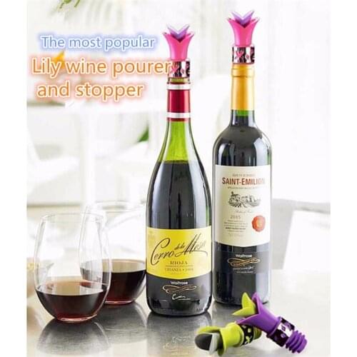 200 Piece Unique Silicone Wine Bottle Stopper Pourer 3 Colors Lily Glass Wine Pourer Drop Stop Liquid Pourer Stopper