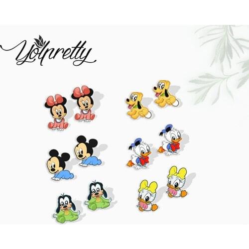 2021 New Arrival Kawaii Mickey Mouse Baby Minnie Donald Daisy Epoxy Handcraft Acrylic Stud Earrings for Kids