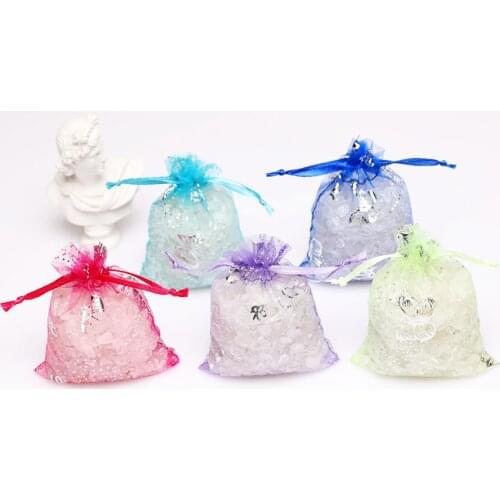 50pcs Small Butterfly Design Organza Gift Bags Jewelry Packaging Display Christmas Wedding Jewelry Storage Drawstring Bag
