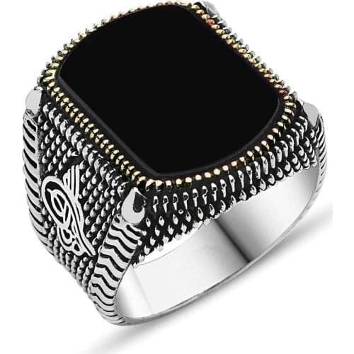925 sterling Silver Onyx Gemstone Tuğralı Ring