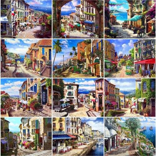 EverShine DIY Diamond Mosaic Town Cross Stitch Landscape Diamond Painting Picture Of Rhinestones 5D Full Embroidery Home Decor