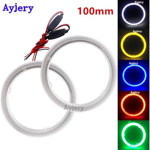 AYJERY 4 PCS COB 100MM Angel Eyes LED Auto Halo Ring Car Motorcycle With Cover COB 10 CM White Blue Red Yellow Green 12V/24V DC