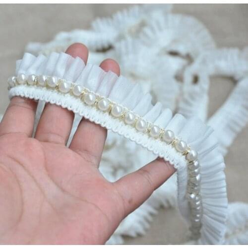 White Black Chiffon Beaded Lace Trim Diy Handmade Wedding Dress Clothes Accessory Decoration Lace Fabric 3.5cm Wide RS233