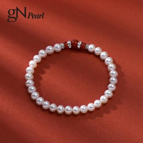 GN Pearl Agate Bracelets Elastic Band Adjustable Chain gNPearl Genuien 5-6mm Natural Freshwater Pearl Bracelet Jewelry For Women