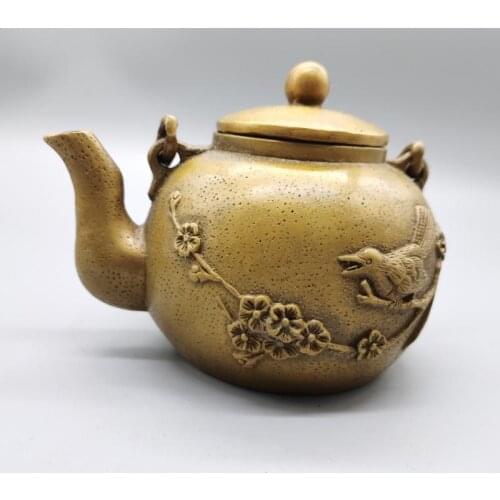 TeaPet Decoration Mini Small Plum Blossom Teapot Brass Bronze Pots Incense Burner Desk Decoration Home Decor Ornament Palm Gift