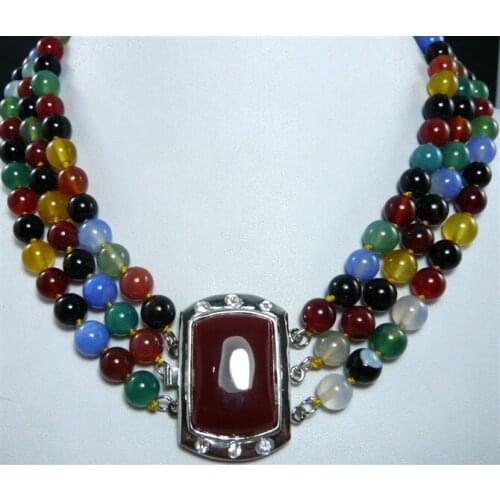 Fine 3 row colorful jades black Natural Stone bless lucky wedding necklace