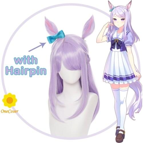 Game Umamusume Pretty Derby Mejiro McQueen Cosplay Wig Purple Long Hair Ears Hairpin Heat-resistant Fiber Hair + Wig Cap