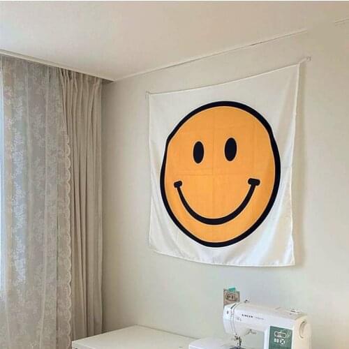 Ins Kids Smiley/BE HAPPY Background Cloth Wall Tapestry Sun Shade Side Window Shade Curtain Sunscreen Heat Insulation Cloth