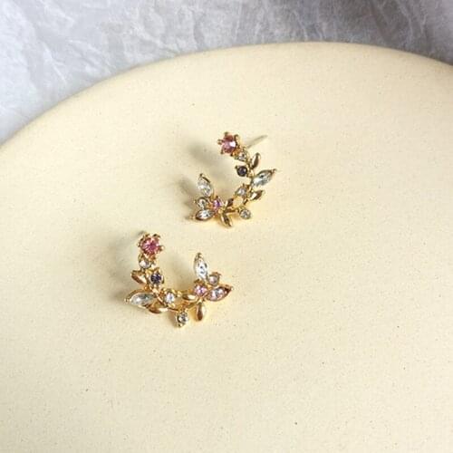 Korean New Design Fashion Jewelry Exquisite Copper Inlay Color Zircon Flower Leaf Garland Women Earrings