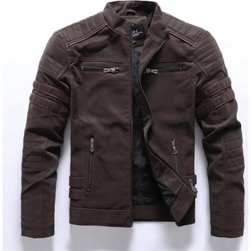 Faux Leather Jacket Men Winter Fleece Warm Motorcycle Windbreaker PU Leather Jackets Male Multi-pocket Embroidery Jackets Coats