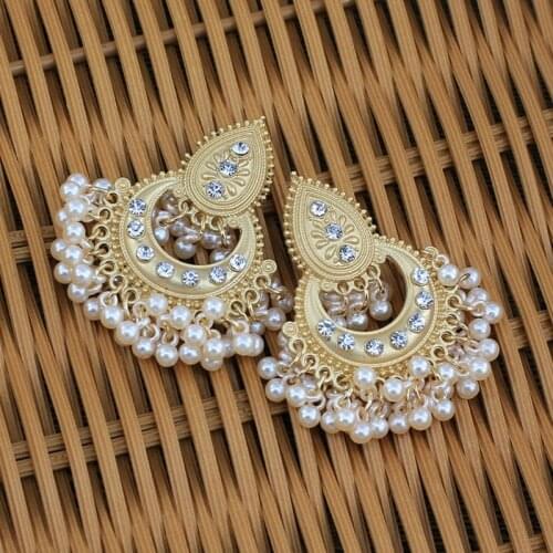 Fashion Jewelry Bollywood Ethnic Bridal Bride Kundan Earrings Peacock Pearls Jhumka Jhumki Indian Bahubali Drop Earrings