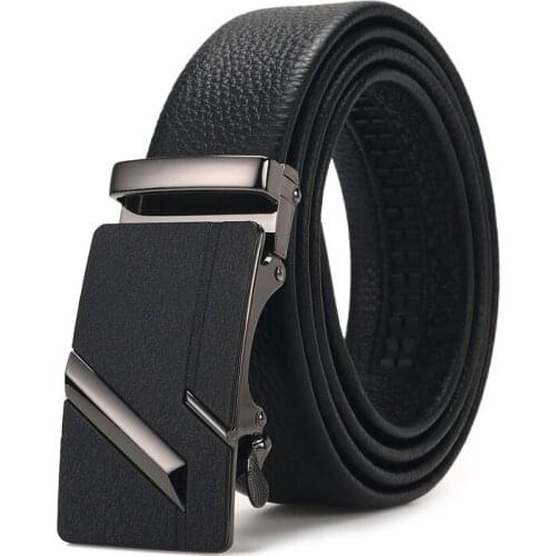 Peikong New Arrival cow genuine leather mens thin belt cowhide strap for male automatic buckle belts for men alloy buckle belts