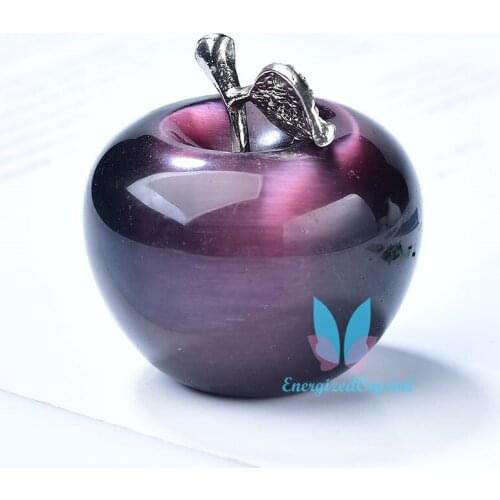 Natural Healing Crystal Purple Cats Eye Figurine Fruit Sculpture Room Decor