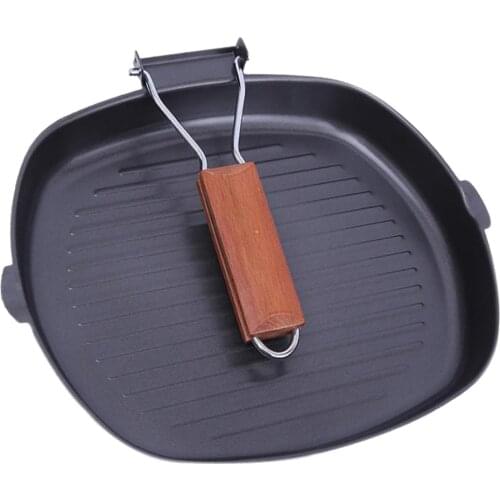Non Sticky Iron Steak Frying Pan Folding Portable Square Grill Pan