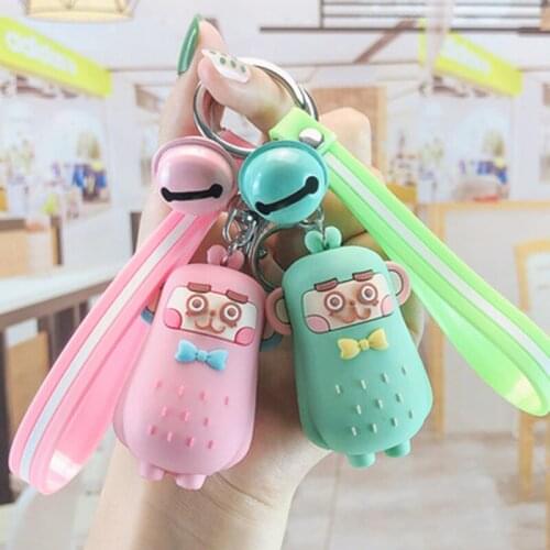 New fashion metal silicone cute cartoon monkey couple keychain creative mobile phone bag car pendant fun keychain