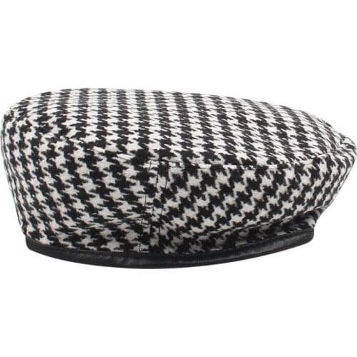 New autumn winter Plaid Beret Hats For Women French Berets Fashion Female Houndstooth Berets Black Berets With Adjustable Rope