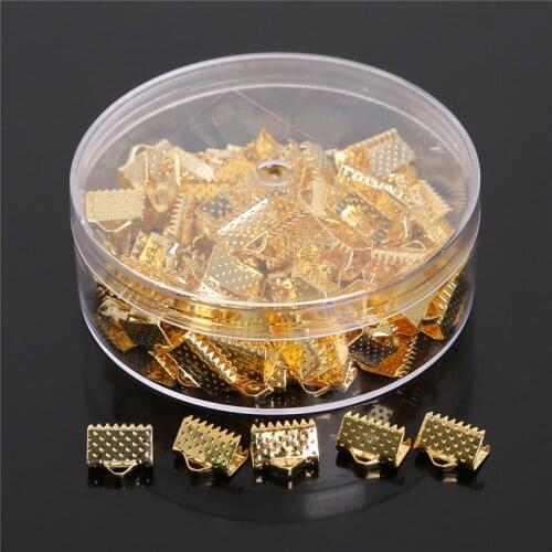 8x10mm 100pcs Rhodium/Gold Plated Textured End Caps Crimp Beads For Jewelry Making DIY Jewelry Findings (Contain Box)