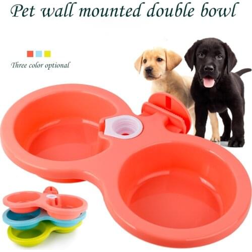 Dog cat cage hanging plastic double bowl food and drinking fountain container dispenser dog feeding supplies dog accessories
