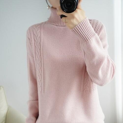 Pullover thick sweater women autumn and winter new style pure wool high lapel loose twist knit bottoming shirt