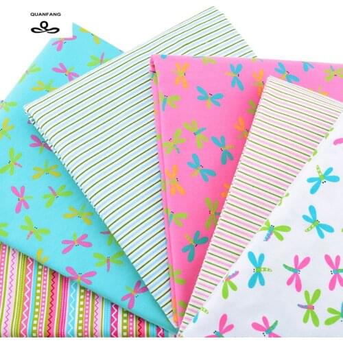 New Print Twill Cotton Fabric For Sewing Doll Baby Bedding Clothes Dress Skirt DIY Patchwork Dragonfly Tissue Material 50x160cm