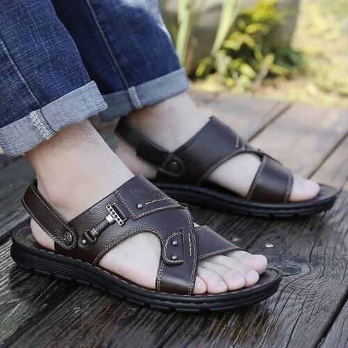 Sewing platform shoes men sandals summer beach wedges comfortable leather slippers sandals man shoes casual