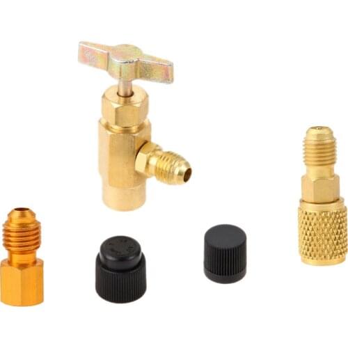 Yetaha R-1234yf Can Tap Kits Brass Air-conditioning Adapters 1/2" Female x 1/4" Male ACME Valve Core A/C System Seal Caps