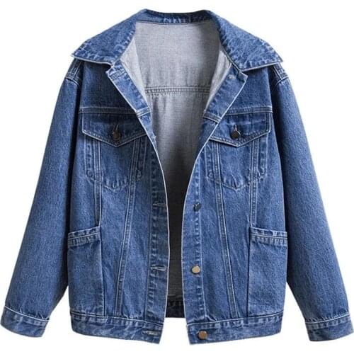 2021 Spring Autumn Fashion Jean Jacket Women Plus Size Loose Tops Vintage Blue Denim Coat Casual Student Clothes Outwear