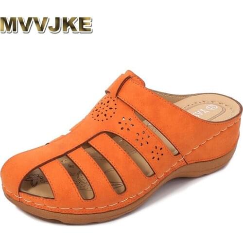 MVVJKESummer New Womens Round Toe Slippers Comfortable Openwork Non-slip Deodorant Breathable Flat Sandals Home Indoor Slippers