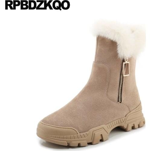 Flatform Platform Short Brand Women Winter Boots Genuine Leather 2021 Plush Suede Ladies Shoes Ankle Round Toe Muffin Creepers