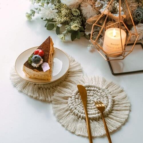 1PC Pure Handcrafted Cotton Braid Table Mat Insulation Mat Cup Pad Bohemia Tablecloth Macrame Cup Tray Coaster Kitchen Decor