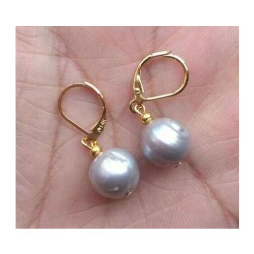 11-12MM AAA SOUTH SEA GRAY BAROQUE PEARL DANGLE EARRING 14k