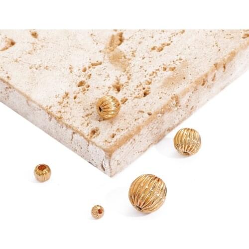 18K Gold 10Pcs 3 4 5 6 8mm Copper Plated Round Bead Round Loose Beads Spacers For DIY Jewelry Making Supplies Accessories 049