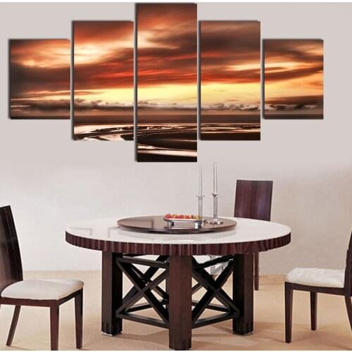 5pcs The Setting Sun Kindled The Sky Oil Painting Canvas Painting On Canvas Painting For Home Decor Wall Decor Without Frame