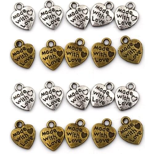 50pcs Hand MADE WITH LOVE Heart Charms Pendants Necklace Alloy Metal Beads For DIY Charms Jewelry Bracelet DIY Jewelry Making