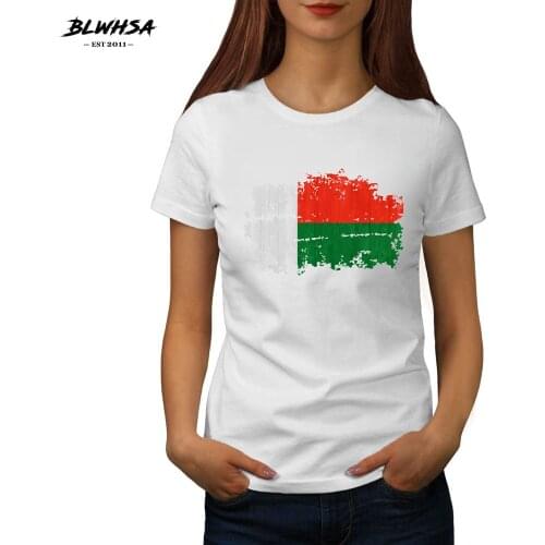 BLWHSA Spring Summer T-Shirts O-Neck Madagascar National Flag Tees Fashion Women Casual Nostalgic Flag Pattern Cotton Top